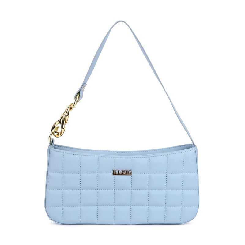 KLEIO Vegan Quilted Shoulder Sling Bag for Women/Girls - Turquoise - Image 1